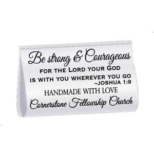 Personalized Joshua 1:9 Satin Quilt Tags – Be Strong & Courageous 3x1" - Jammin Threads