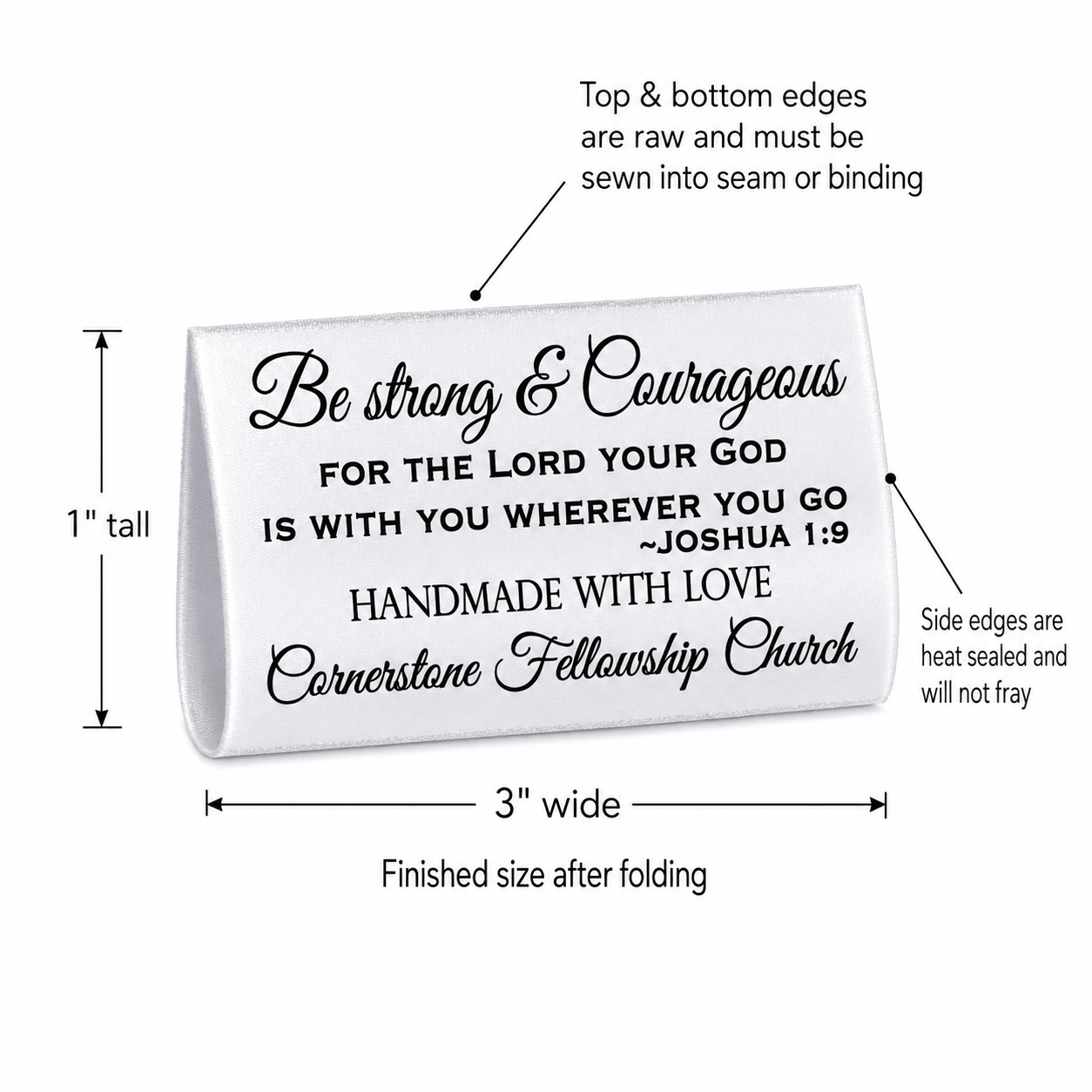 Personalized Joshua 1:9 Satin Quilt Tags – Be Strong & Courageous 3x1" - Jammin Threads