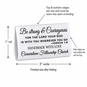 Personalized Joshua 1:9 Satin Quilt Tags – Be Strong & Courageous 3x1" - Jammin Threads