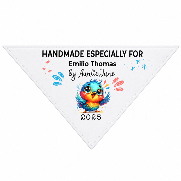 Personalized Kids Corner Quilt Label with Colorful Bird | Custom Quilt Tag with Name, Maker & Year - Jammin Threads