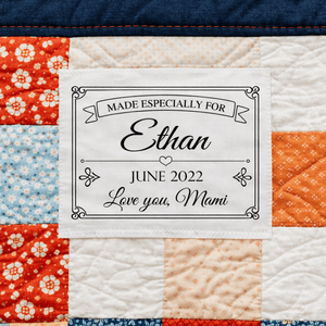 Personalized “Made Especially For” Quilt Label – Elegant Custom Quilt Label with Name, Date & Maker – Special Occasion Quilt Label - Jammin Threads