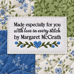 Personalized “Made Especially for You” Quilt Labels – Pink or Blue Faux Embroidery Design - Jammin Threads