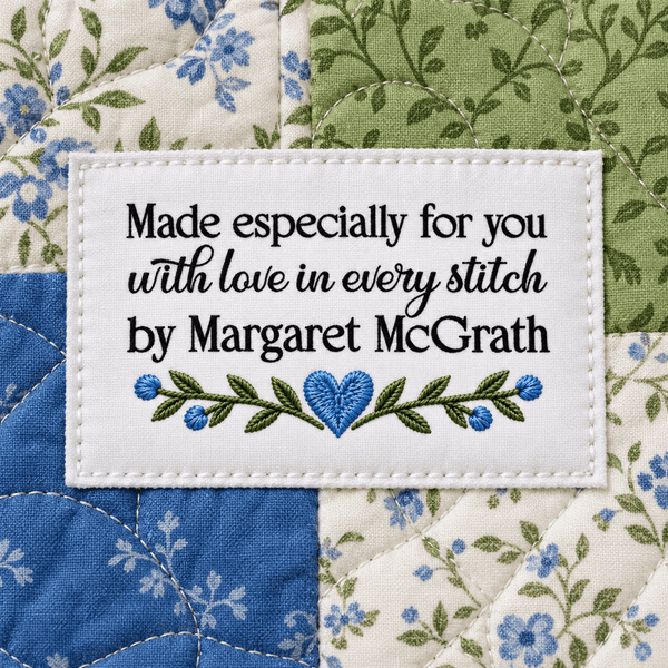 Personalized “Made Especially for You” Quilt Labels – Pink or Blue Faux Embroidery Design - Jammin Threads