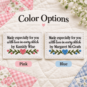 Personalized “Made Especially for You” Quilt Labels – Pink or Blue Faux Embroidery Design - Jammin Threads