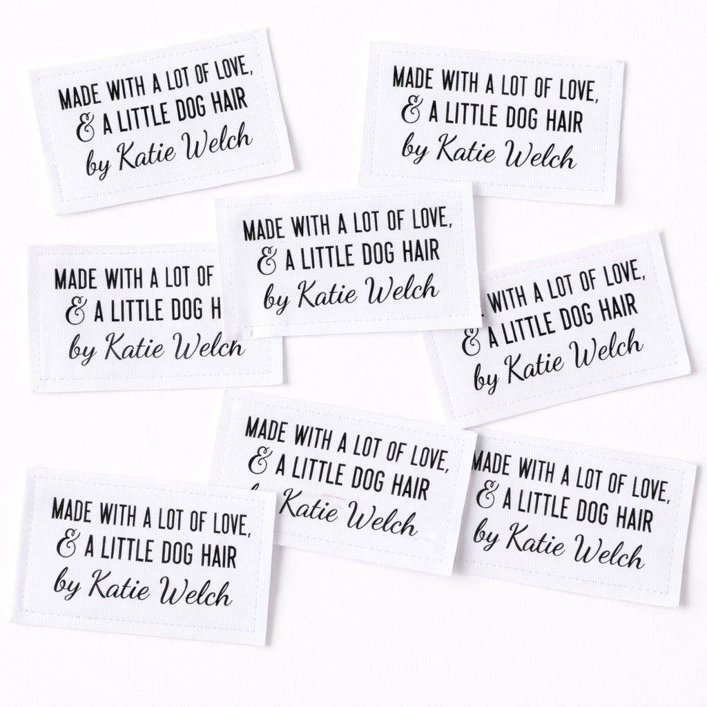 Personalized “Made With a Lot of Love & a Little Dog Hair” Quilt Labels – Funny Quilt Label with Maker Name – 8 Fabric Labels per Sheet | Jammin’ Threads - Jammin Threads