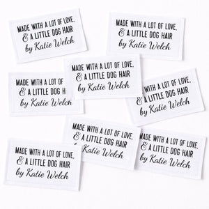 Personalized “Made With a Lot of Love & a Little Dog Hair” Quilt Labels – Funny Quilt Label with Maker Name – 8 Fabric Labels per Sheet | Jammin’ Threads - Jammin Threads