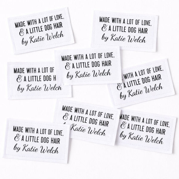 Personalized “Made With a Lot of Love & a Little Dog Hair” Quilt Labels – Funny Quilt Label with Maker Name – 8 Fabric Labels per Sheet | Jammin’ Threads - Jammin Threads