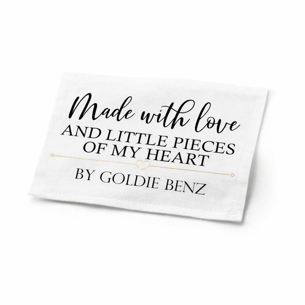 Personalized “Made With Love and Little Pieces of My Heart” Quilt Label – Custom Quilt Label with Maker Name – Sew - On Quilt Labels 2.5 x 1.5" (8 per Sheet) - Jammin Threads