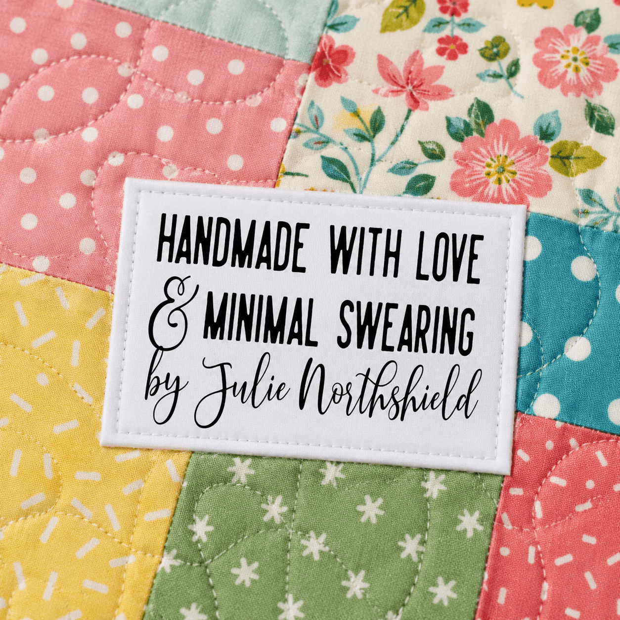 Personalized Made with Love and Minimal Swearing Quilt Label, Funny Custom Maker Name Quilt Tag - Jammin Threads