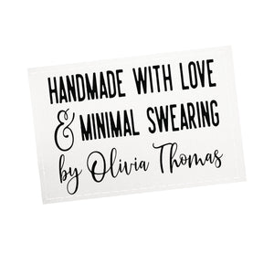 Personalized Made with Love and Minimal Swearing Quilt Label, Funny Custom Maker Name Quilt Tag - Jammin Threads