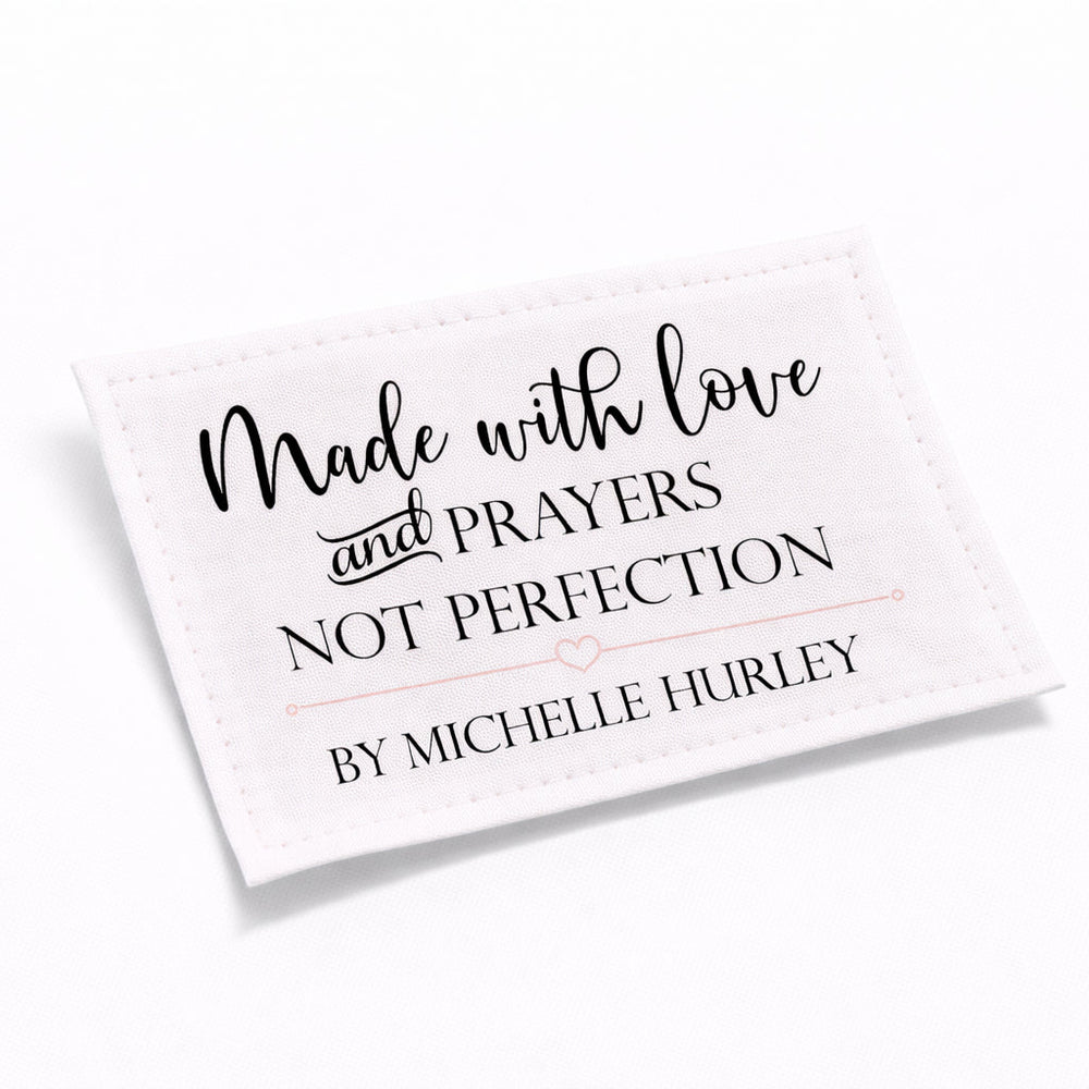 Made with Love and Prayer, Not Perfection. Inspirational quilt labels - Jammin Threads