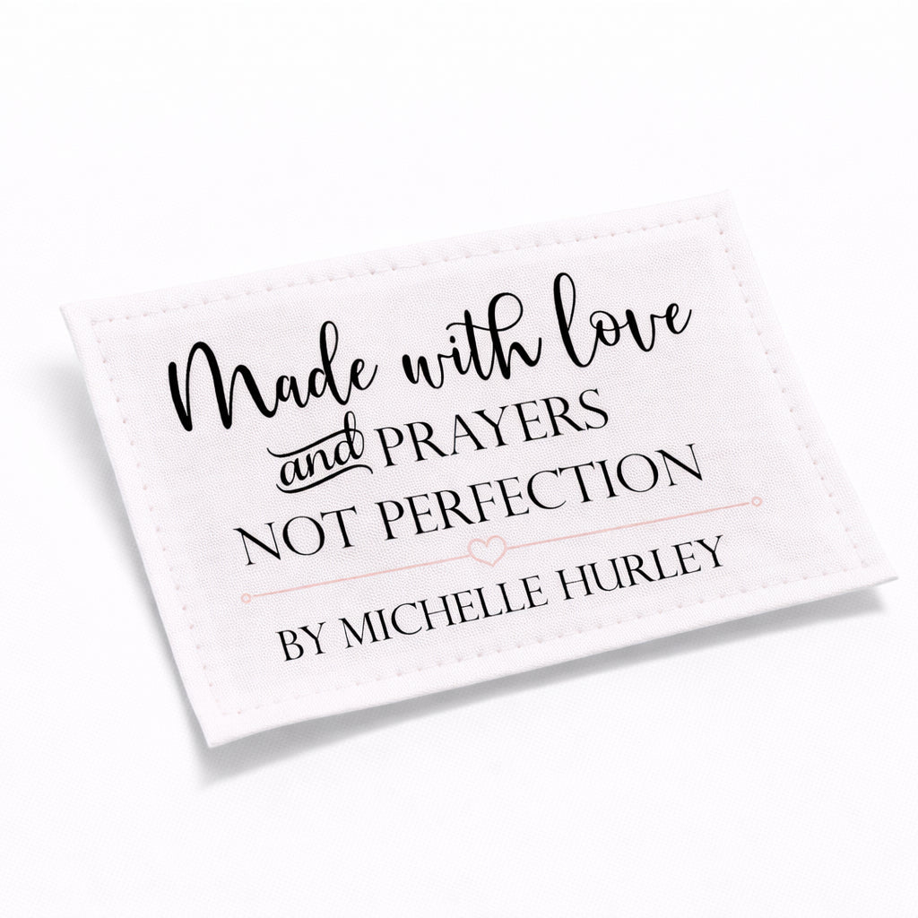Personalized “Made with Love and Prayers, Not Perfection” Quilt Label – Custom Quilt Label with Maker Name – Cotton or Polyester – 2.75 x 1.75" – Sheet of 6 – Jammin’ Threads - Jammin Threads