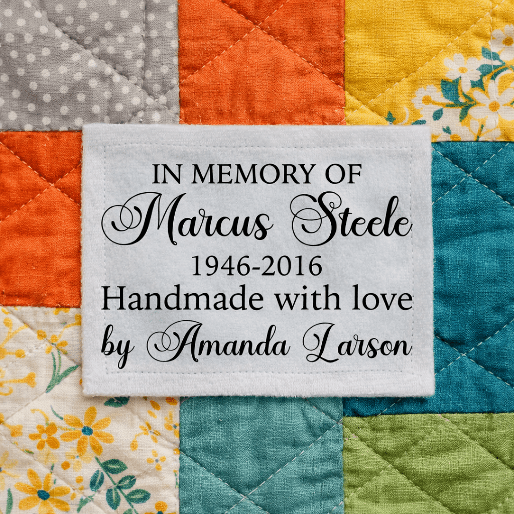 Personalized Memorial Quilt Label – “In Memory Of” Custom Quilt Label with Name and Dates – Handmade By Maker Name – Cotton or Polyester Sew - On Quilt Label - Jammin Threads