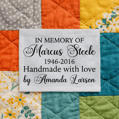 Personalized Memorial Quilt Label – “In Memory Of” Custom Quilt Label with Name and Dates – Handmade By Maker Name – Cotton or Polyester Sew - On Quilt Label - Jammin Threads