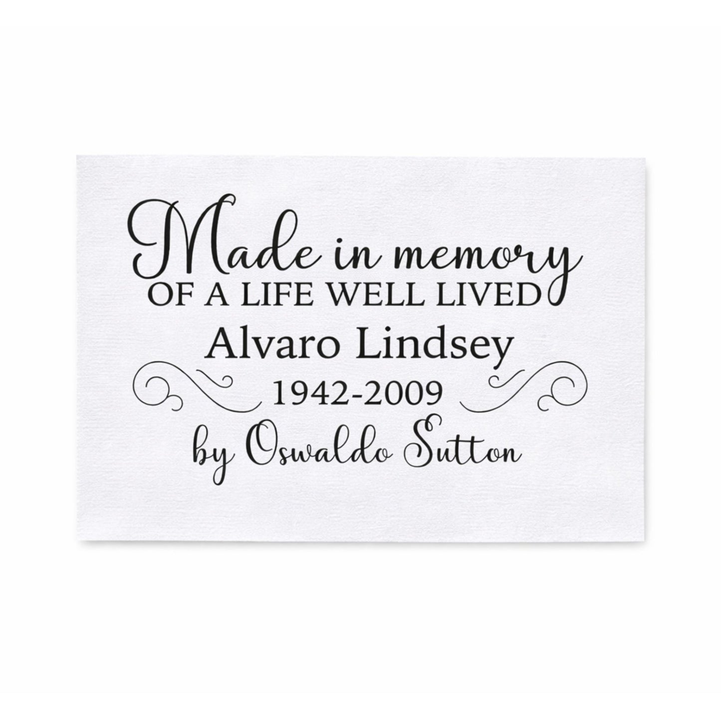 Personalized Memorial Quilt Label – “Made in Memory of a Life Well Lived” – Custom Name & Dates – Cotton or Polyester - Jammin Threads