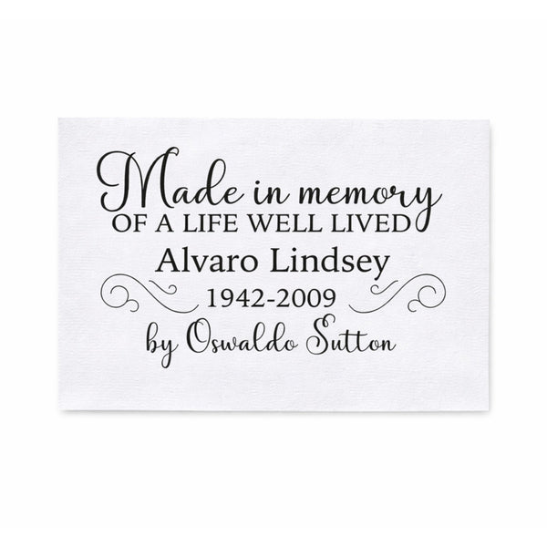 Personalized Memorial Quilt Label – “Made in Memory of a Life Well Lived” – Custom Name & Dates – Cotton or Polyester - Jammin Threads