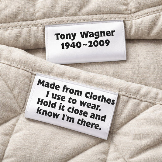 Personalized Memorial Satin Tag – Memory Shirt, Pillow, Quilt or Bear Label – “Made From Clothes I Used to Wear” – Custom Name & Dates – Jammin’ Threads - Jammin Threads