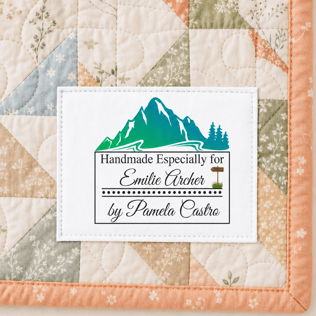 Personalized Mountain Quilt Label, Custom Handmade Especially For Quilt Tag with Recipient, Maker & Year - Jammin Threads