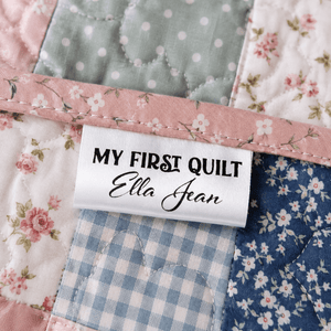 Personalized “My First Quilt” Satin Quilt Tag – Custom Maker Name Fold-Over Label - Single Label - Jammin Threads