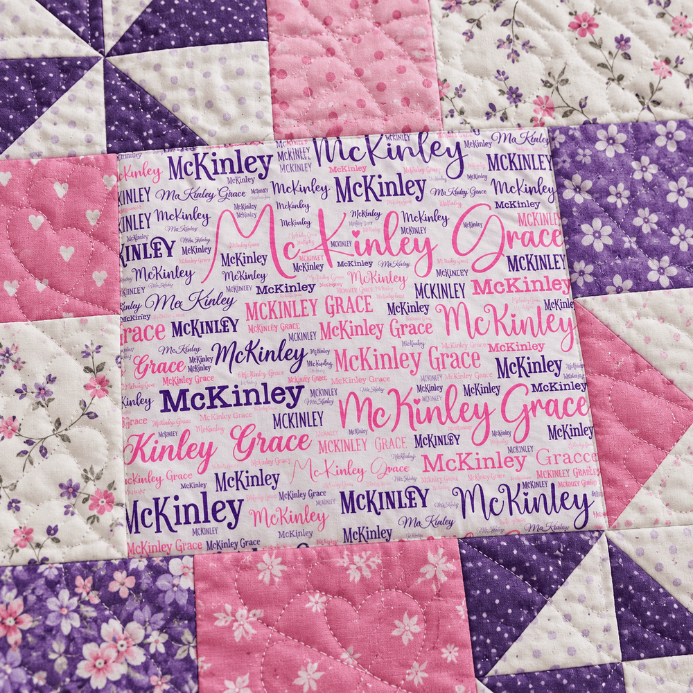 Personalized Name Fabric Panel – Pink & Purple – 12 x 18 - Jammin Threads