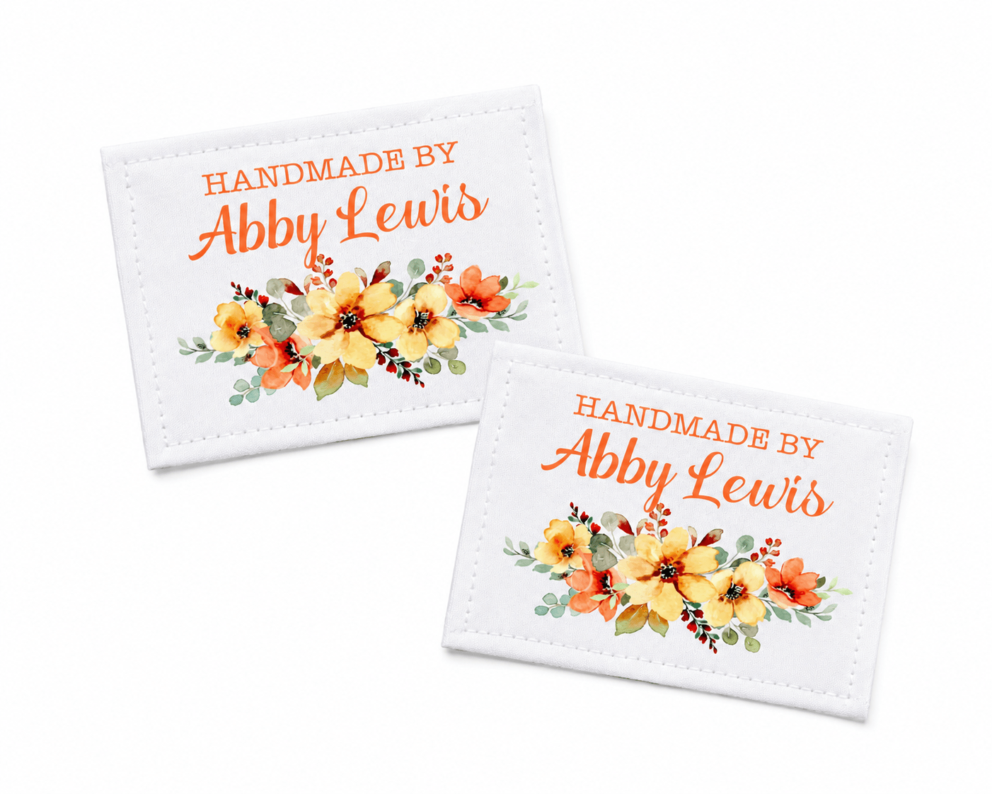 Personalized Orange & Yellow Floral Quilt Label | Custom Handmade By Fabric Label - Jammin Threads