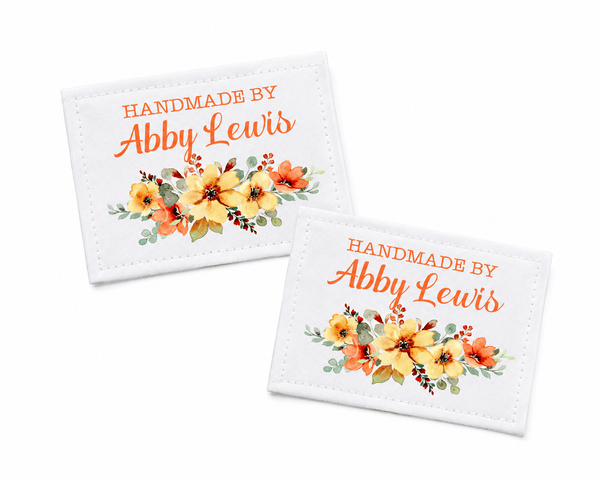 Personalized Orange & Yellow Floral Quilt Label | Custom Handmade By Fabric Label - Jammin Threads
