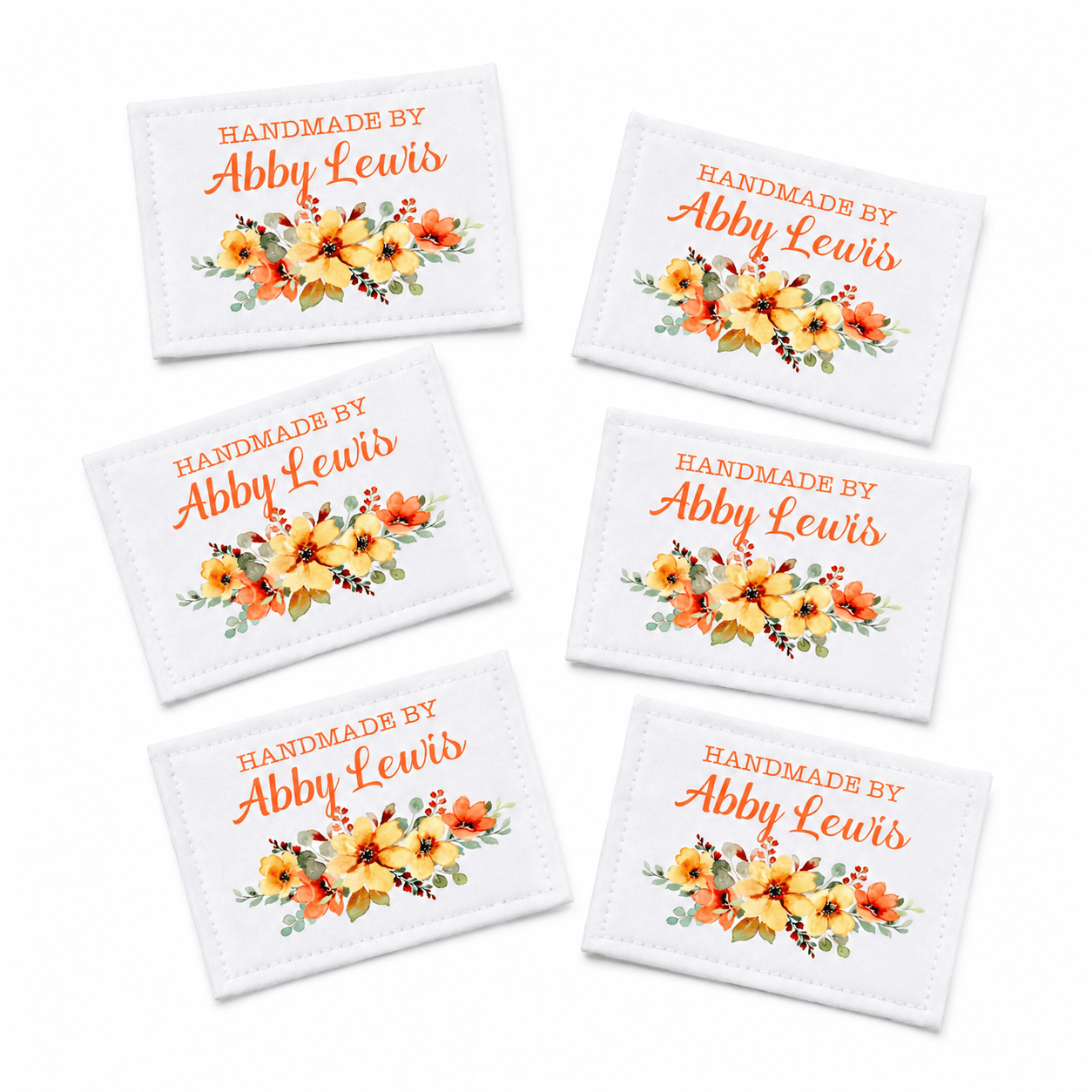Personalized Orange & Yellow Floral Quilt Label | Custom Handmade By Fabric Label - Jammin Threads