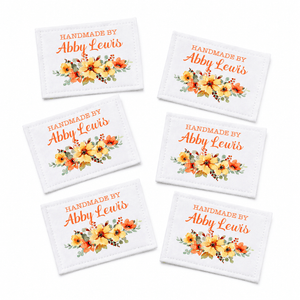 Personalized Orange & Yellow Floral Quilt Label | Custom Handmade By Fabric Label - Jammin Threads