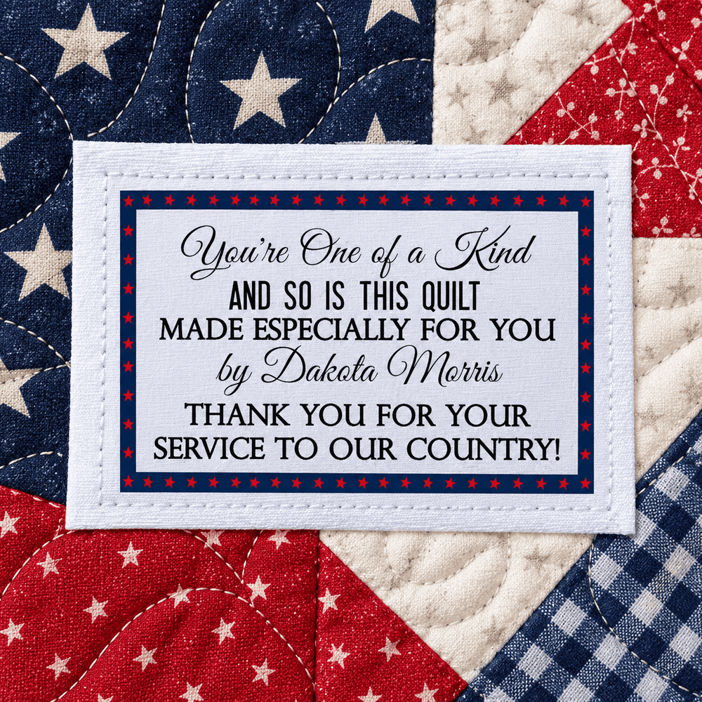 Personalized Patriotic Quilt Label – Thank You for Your Service – Veteran Quilt Label - Jammin Threads