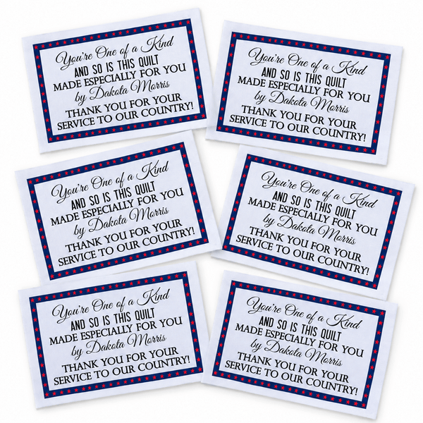 Personalized Patriotic Quilt Label – Thank You for Your Service – Veteran Quilt Label - Jammin Threads