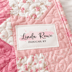 Personalized Pink Watercolor Quilt Label, Custom Maker Name Quilt Tag with Location, Cotton or Polyester Sewing Label - Jammin Threads