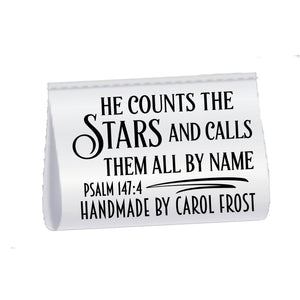 Personalized Psalm 147:4 Satin Quilt Labels – “He Counts the Stars” – Custom Sew - In Tags, Set of 25 - Jammin Threads