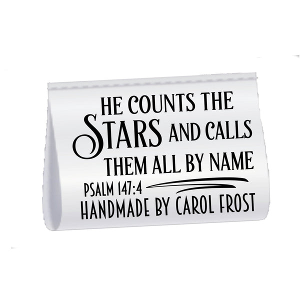 Personalized Psalm 147:4 Satin Quilt Labels – “He Counts the Stars” – Custom Sew - In Tags, Set of 25 - Jammin Threads