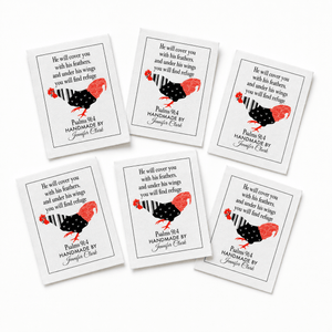 Personalized Psalm 91:4 Quilt Label – Christian Quilt Label with Chicken - Jammin Threads