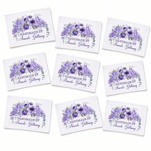 Personalized Purple Floral Quilt Label – Custom Handmade By Quilt Label with Name – 2 x 2.5" - Jammin Threads