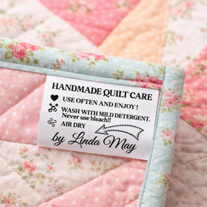 Personalized Quilt Care Labels – Satin Quilt Laundering Instruction Tags – Custom Quilt Maker Name Labels – Sew - In Quilt Care Tags – Set of 25 - Jammin Threads