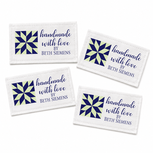 Personalized Quilt Label – Handmade With Love – Blue & Green Quilt Block – Custom Quilt Tag - Jammin Threads