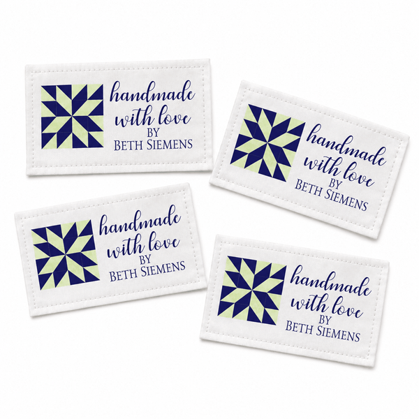 Personalized Quilt Label – Handmade With Love – Blue & Green Quilt Block – Custom Quilt Tag - Jammin Threads