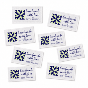 Personalized Quilt Label – Handmade With Love – Blue & Green Quilt Block – Custom Quilt Tag - Jammin Threads