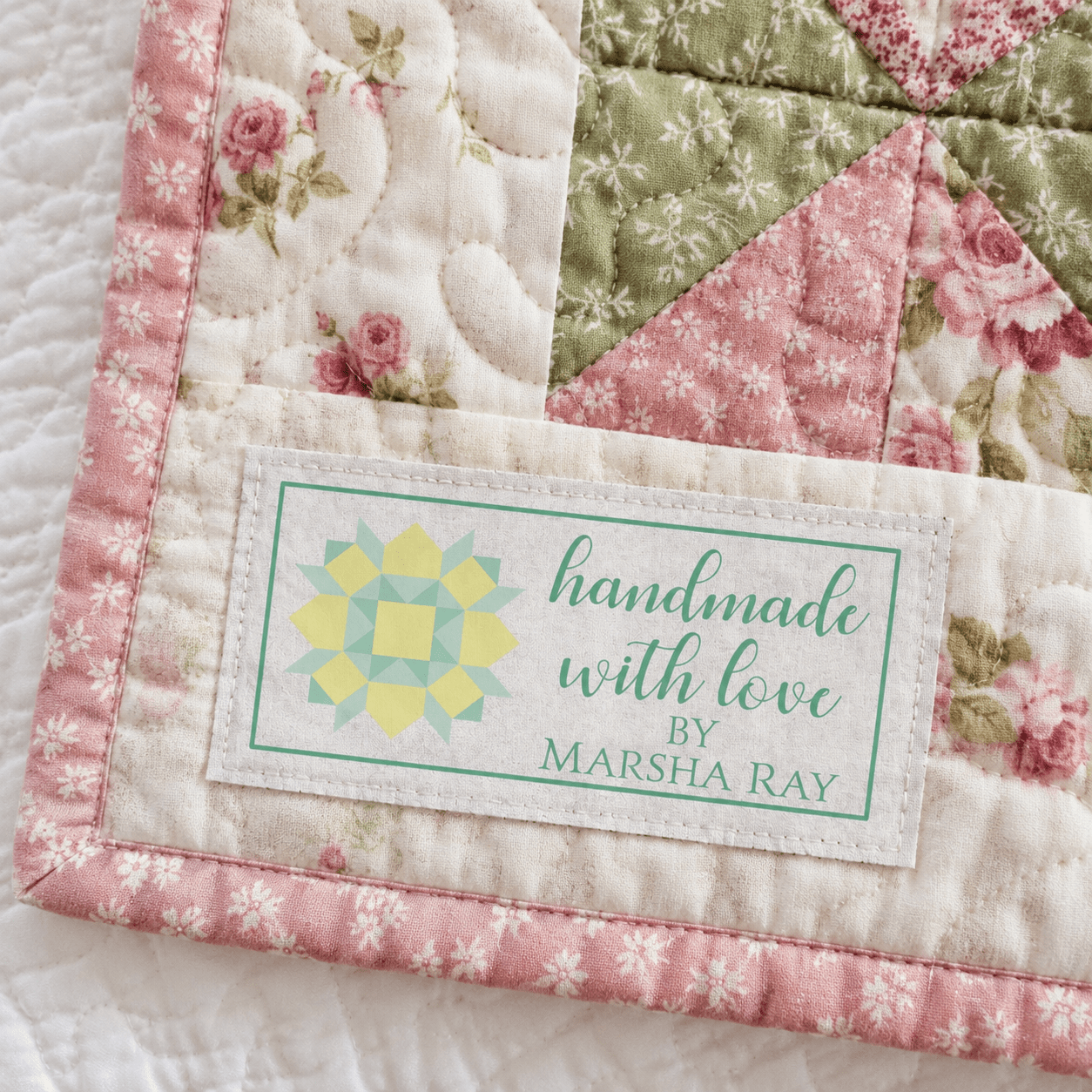 Personalized Quilt Label – Handmade With Love Quilt Block Design - Jammin Threads