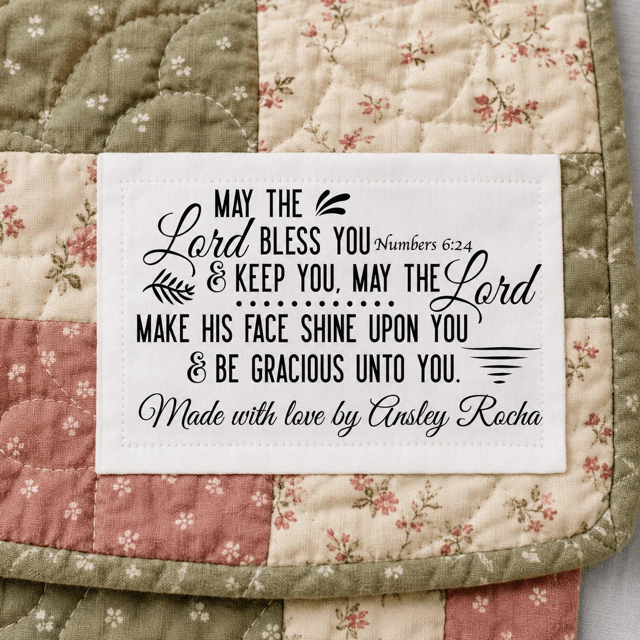 Personalized Quilt Label – Numbers 6:24 Bible Verse | “May the Lord Bless You” - Jammin Threads