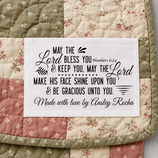 Personalized Quilt Label – Numbers 6:24 Bible Verse | “May the Lord Bless You” - Jammin Threads