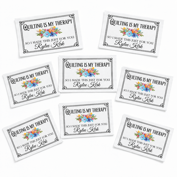Personalized Quilt Label – Quilting Is My Therapy – Floral Custom Maker Name Label - Jammin Threads