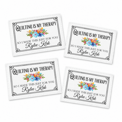 Personalized Quilt Label – Quilting Is My Therapy – Floral Custom Maker Name Label - Jammin Threads