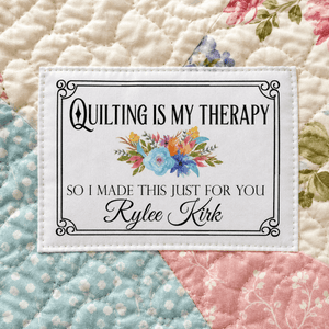 Personalized Quilt Label – Quilting Is My Therapy – Floral Custom Maker Name Label - Jammin Threads