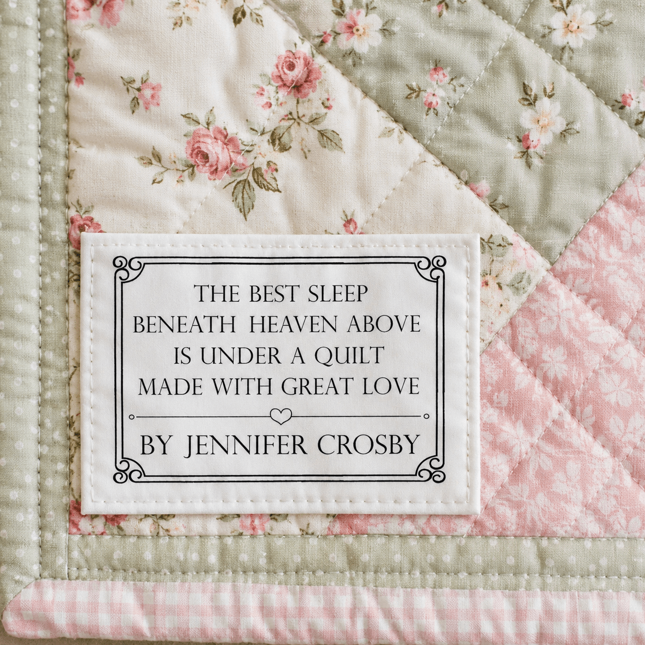 Personalized Quilt Label – The Best Sleep Beneath Heaven Above | Custom Maker Name Label 2.5 x 1.5" - Jammin Threads