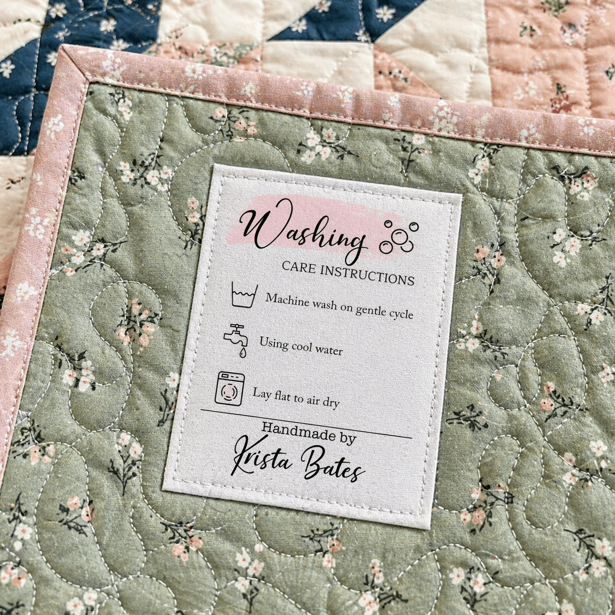 Personalized Quilt Label with Washing Care Instructions – Custom Quilt Tag – Handmade By Label – Sew - On Quilt Label – 6 Labels Per Sheet - Jammin Threads