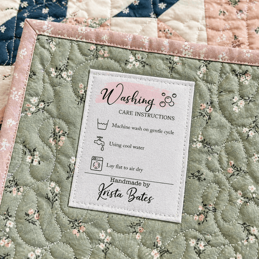 Personalized Quilt Label with Washing Care Instructions – Custom Quilt Tag – Handmade By Label – Sew - On Quilt Label – 6 Labels Per Sheet - Jammin Threads