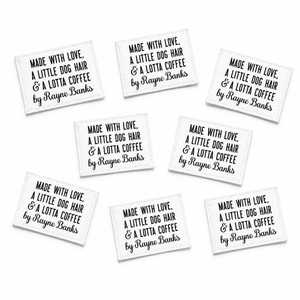 Personalized Quilt Labels – “Made with Love, a Little Dog Hair & a Lotta Coffee” – 2x1.5” - Jammin Threads