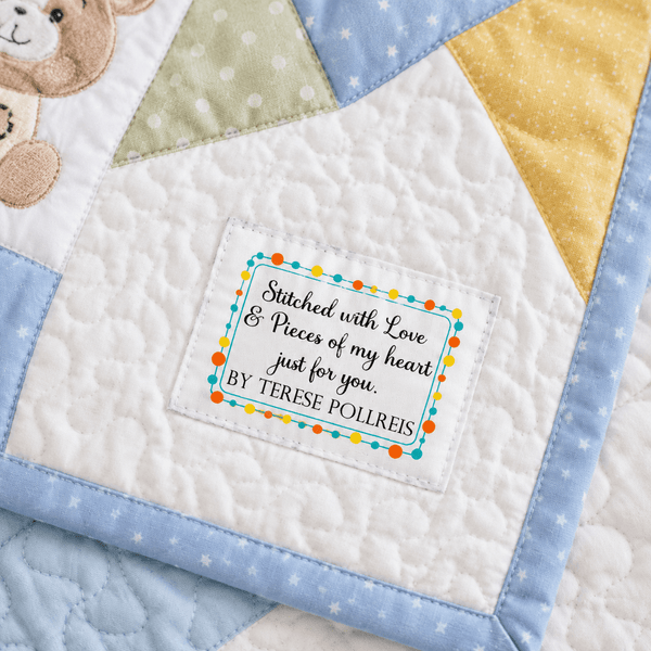 Personalized Quilt Labels | Stitched With Love and Pieces of My Heart | Custom Quilt Label Sheet - Jammin Threads